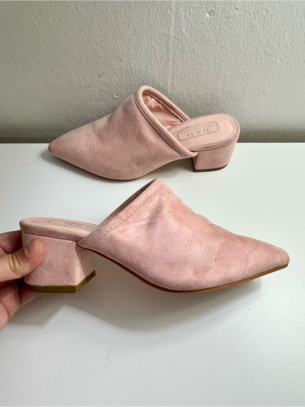 H&D Moda Española Pink Suede Pointed-Toe Mules Size 6